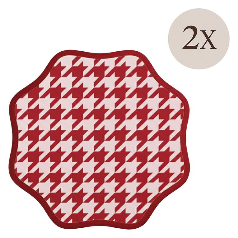 Set 2 Tovagliette-Sottopiatti in Ecopelle Serce, Rosso e Rosa 40x40 cm, Fantasia pied de poule, Lavabili e Antiscivolo, Indoor-Outdoor, Made in Italy