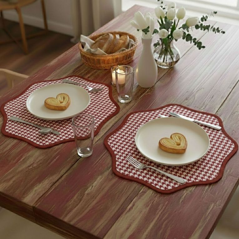 Set 2 Tovagliette-Sottopiatti in Ecopelle Tim, Rosso e Rosa 40x40 cm, Micro pied de poule, Lavabili e Antiscivolo, Indoor-Outdoor, Made in Italy