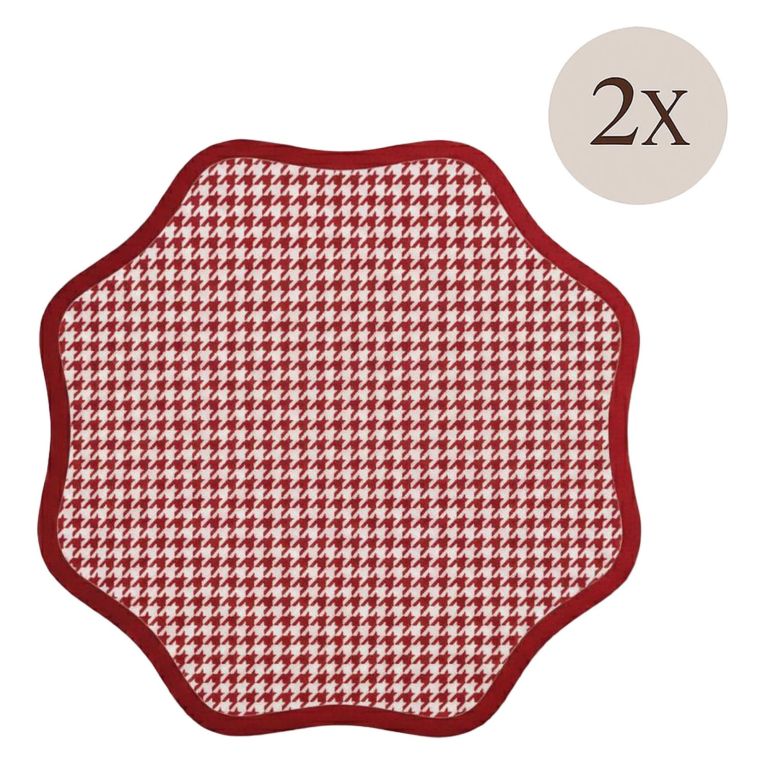 Set 2 Tovagliette-Sottopiatti in Ecopelle Tim, Rosso e Rosa 40x40 cm, Micro pied de poule, Lavabili e Antiscivolo, Indoor-Outdoor, Made in Italy