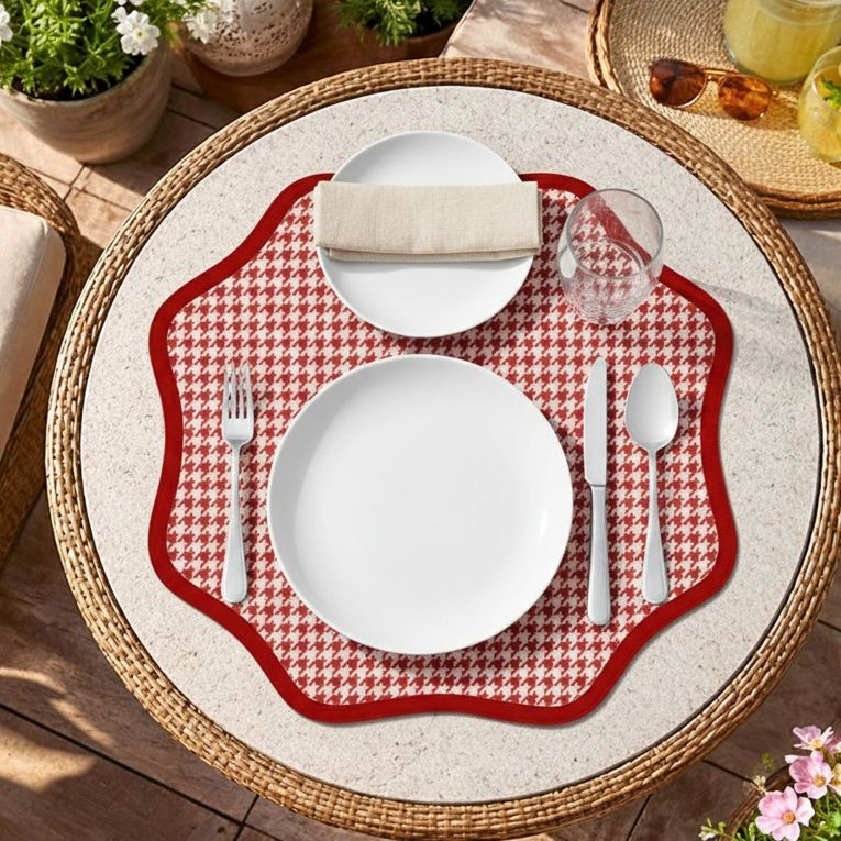 Set 2 Tovagliette-Sottopiatti in Ecopelle Tim, Rosso e Rosa 40x40 cm, Micro pied de poule, Lavabili e Antiscivolo, Indoor-Outdoor, Made in Italy