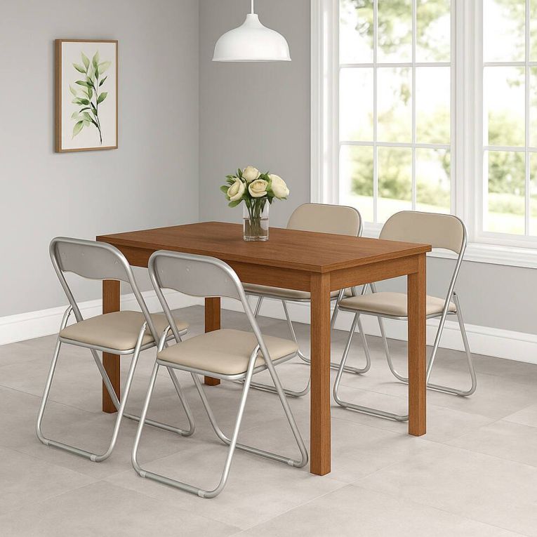 Set 4 sedie pieghevoli imbottite beige struttura in metallo - Antenore