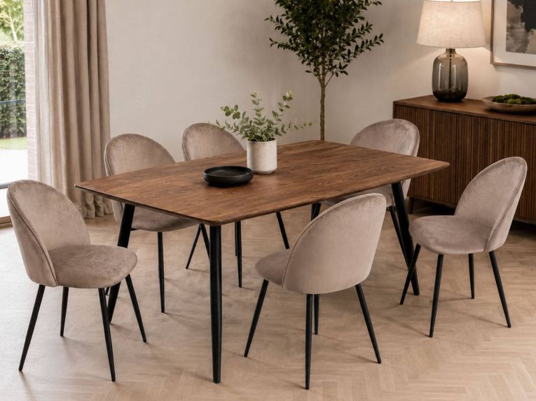 Set 6 Sedie da Cucina Imbottite in Velluto Grigio Tortora Struttura Metallo Ergonomiche 51x54x82h cm per Sala da Pranzo e Ufficio – Achito