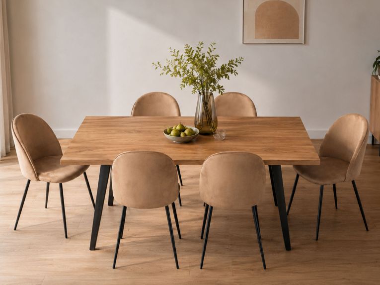 Set 6 Sedie Moderne da Pranzo Imbottite in Velluto Beige Struttura Metallo Ergonomiche 51x54x82h cm per Ufficio e Soggiorno – Achito