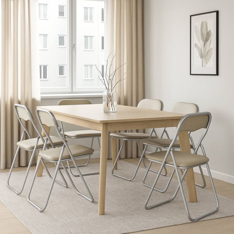Set 6 sedie pieghevoli imbottite beige struttura in metallo - Antenore