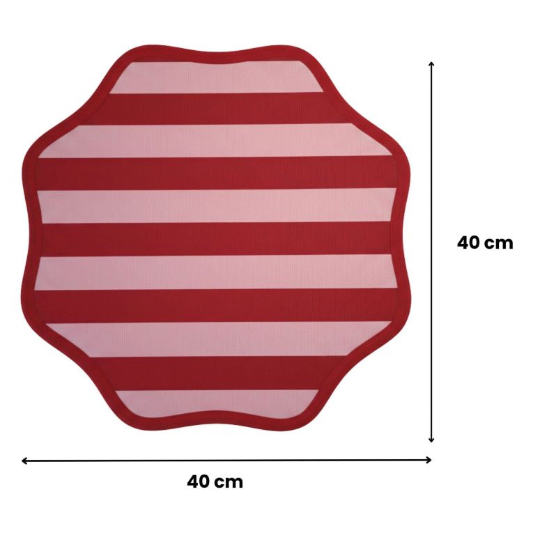 Set 6 Tovagliette-Sottopiatti in Ecopelle Hart, Rosso e Rosa 40x40 cm, Fantasia a righe, Lavabili e Antiscivolo, Indoor-Outdoor, Made in Italy