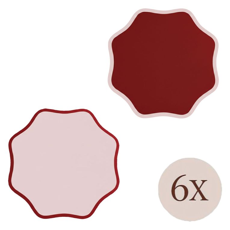 Set 6 Tovagliette-Sottopiatti in Ecopelle Hati, Rosso e Rosa 40x40 cm, Coppia bicolore, Lavabili e Antiscivolo, Indoor-Outdoor, Made in Italy