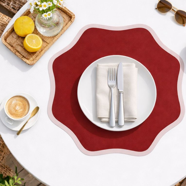 Set 6 Tovagliette-Sottopiatti in Ecopelle Hati, Rosso e Rosa 40x40 cm, Coppia bicolore, Lavabili e Antiscivolo, Indoor-Outdoor, Made in Italy