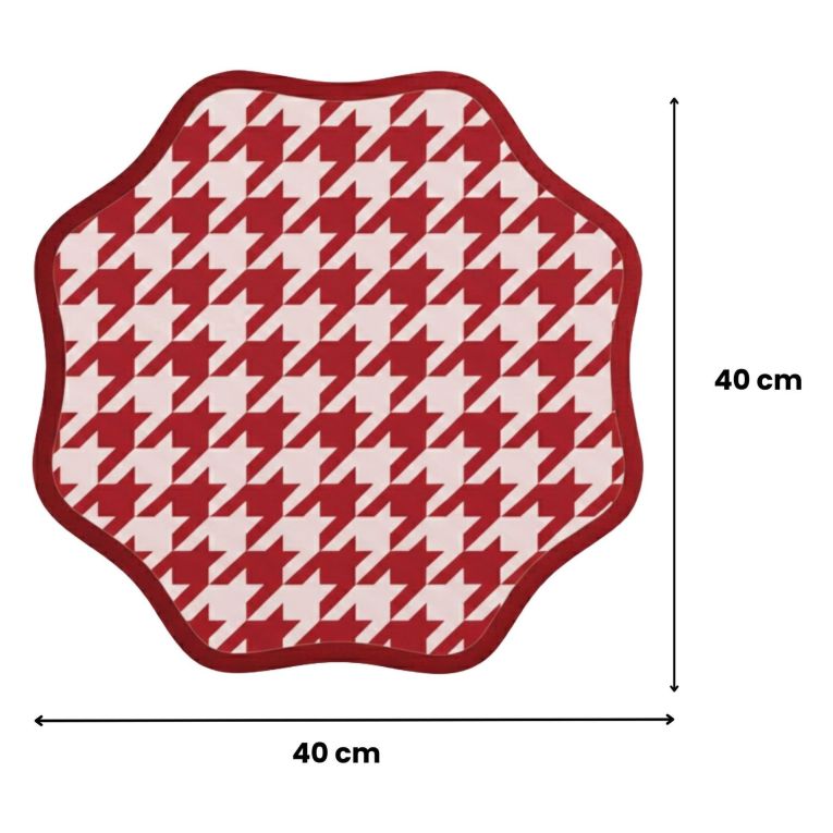 Set 6 Tovagliette-Sottopiatti in Ecopelle Serce, Rosso e Rosa 40x40 cm, Fantasia pied de poule, Lavabili e Antiscivolo, Indoor-Outdoor, Made in Italy