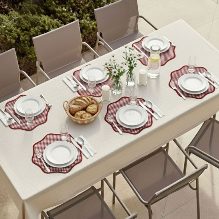 Set 6 Tovagliette-Sottopiatti in Ecopelle Tim, Rosso e Rosa 40x40 cm, Micro pied de poule, Lavabili e Antiscivolo, Indoor-Outdoor, Made in Italy