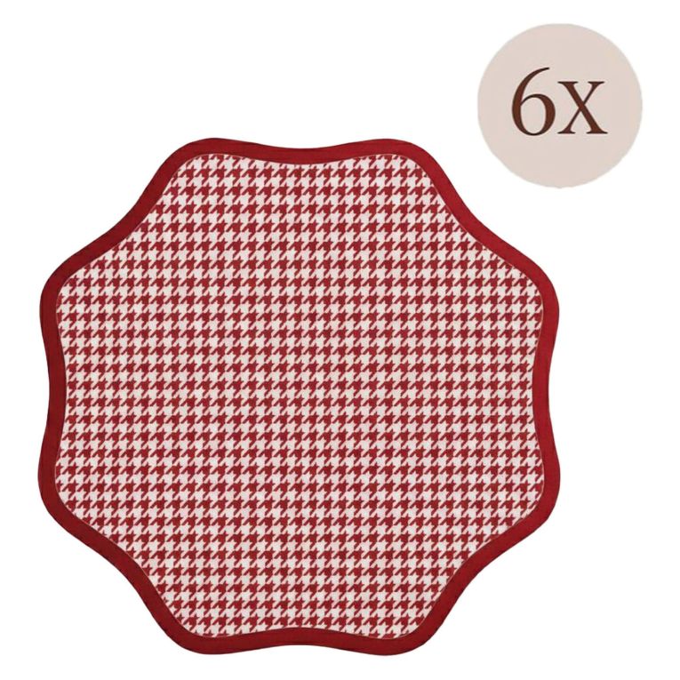 Set 6 Tovagliette-Sottopiatti in Ecopelle Tim, Rosso e Rosa 40x40 cm, Micro pied de poule, Lavabili e Antiscivolo, Indoor-Outdoor, Made in Italy