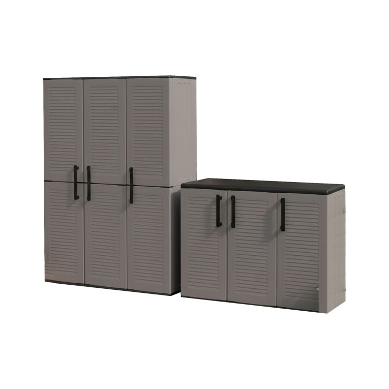 Set Armadi da Esterno Grigio Nero 4 Ripiani Apertura Battente, Resistente ai Raggi uv Impermeabile Made in Italy - Orvinio