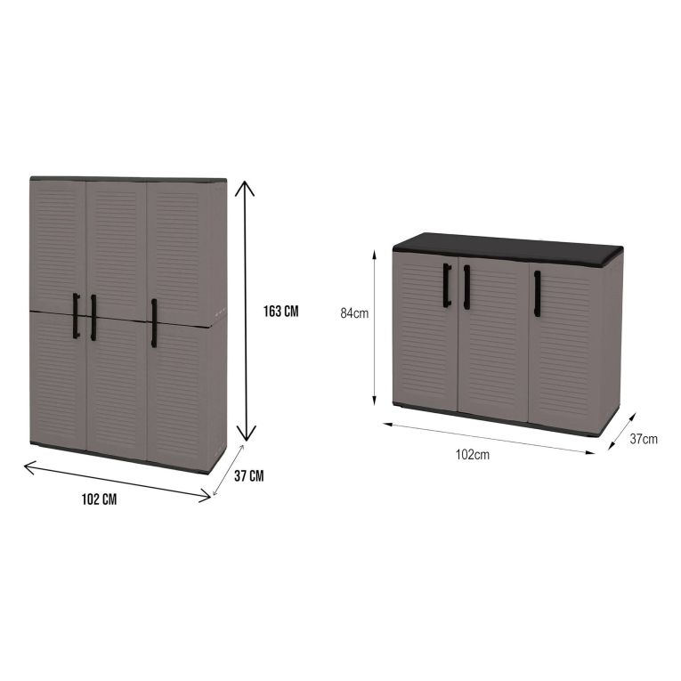 Set Armadi da Esterno Grigio Nero 4 Ripiani Apertura Battente, Resistente ai Raggi uv Impermeabile Made in Italy - Orvinio