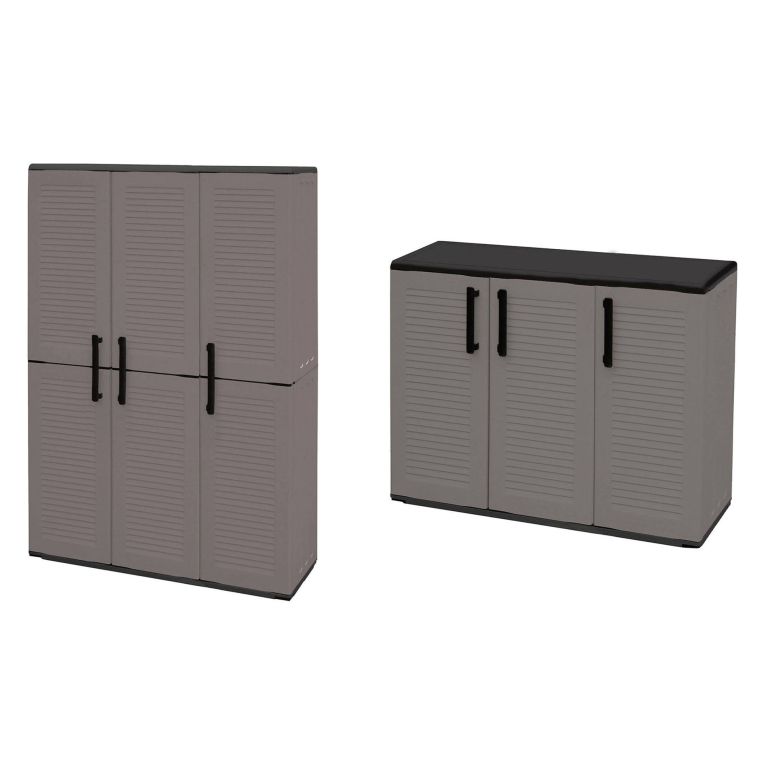 Set Armadi da Esterno Grigio Nero 4 Ripiani Apertura Battente, Resistente ai Raggi uv Impermeabile Made in Italy - Orvinio