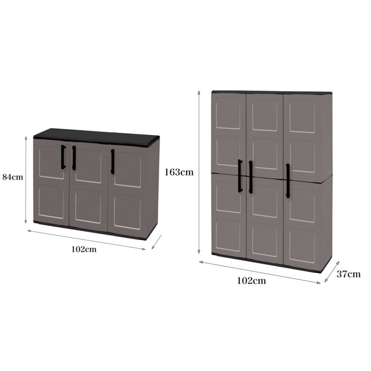 Set Armadi da Esterno Nero Grigio 4 Ripiani Apertura Battente, Resistente ai Raggi uv Impermeabile Made in Italy - Orvinio