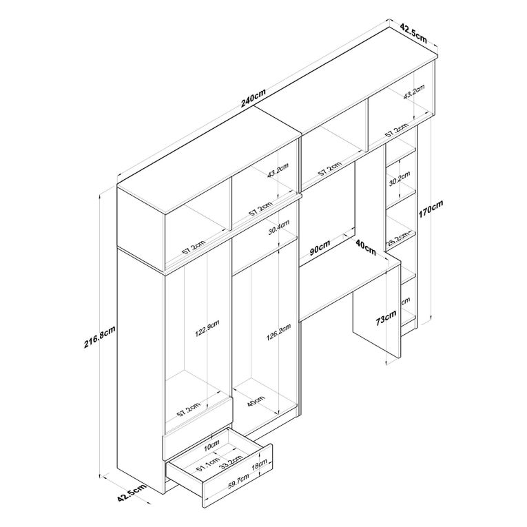 Set Camera da Letto Bianco Marrone Noce Appendiabiti 2 Cassetti, 13 Ripiani - Caprie