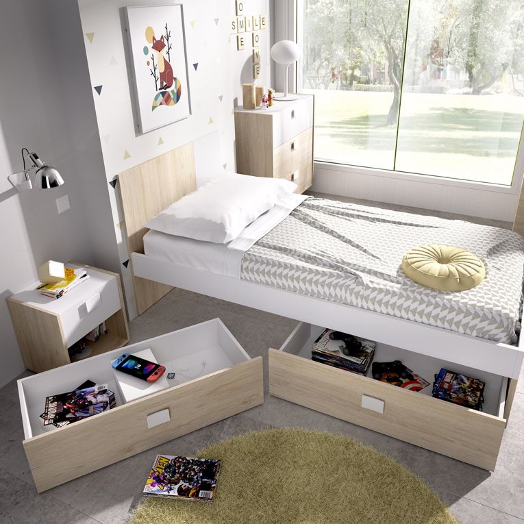 Set Camera da Letto Bianco Marrone Rovere Appendiabiti 6 Cassetti, 6 Ripiani - Redwood
