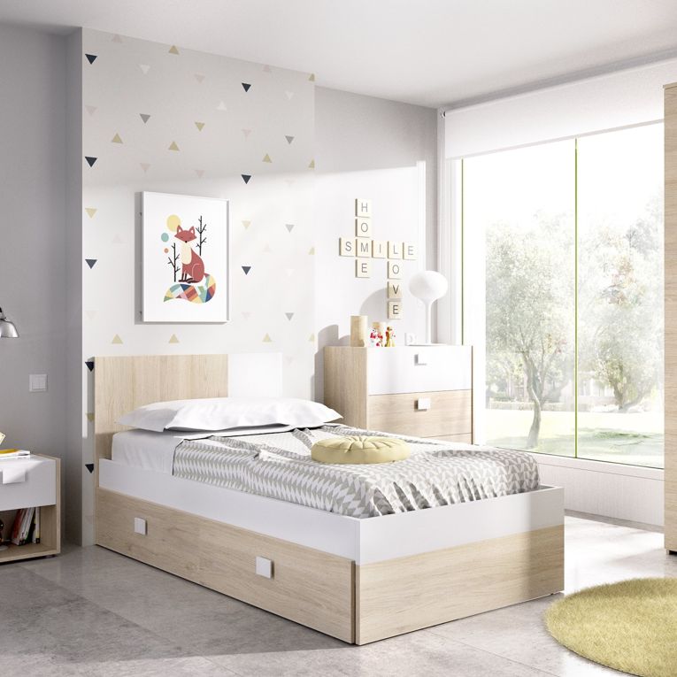 Set Camera da Letto Bianco Marrone Rovere Appendiabiti 6 Cassetti, 6 Ripiani - Redwood