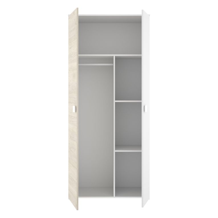 Set Camera da Letto Bianco Marrone Rovere Appendiabiti 6 Cassetti, 6 Ripiani - Redwood