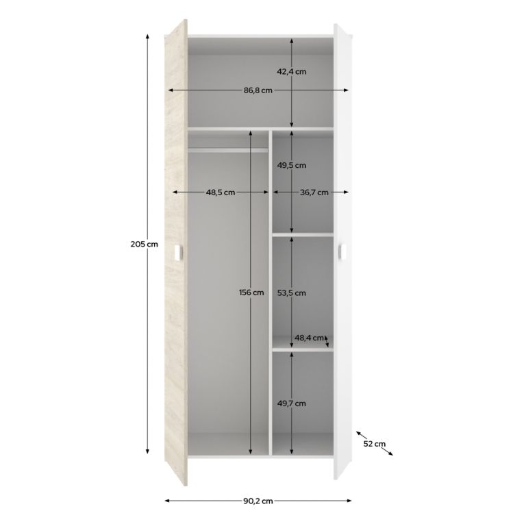 Set Camera da Letto Bianco Marrone Rovere Appendiabiti 6 Cassetti, 6 Ripiani - Redwood