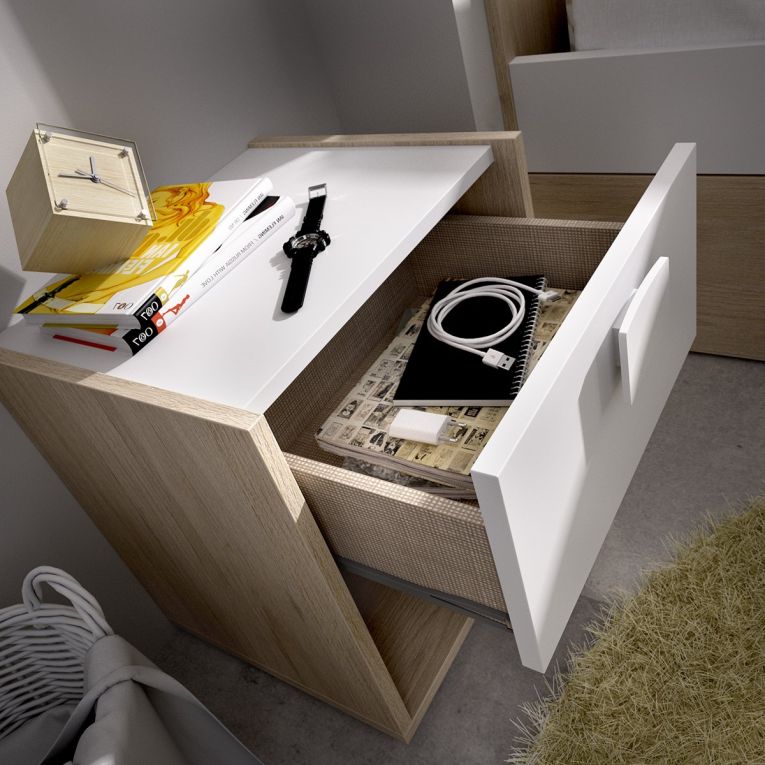 Set Camera da Letto Bianco Marrone Rovere Appendiabiti 6 Cassetti, 6 Ripiani - Redwood