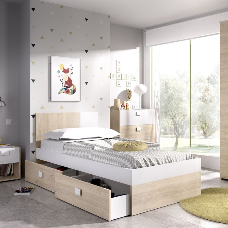 Set Camera da Letto Bianco Marrone Rovere Appendiabiti 6 Cassetti, 6 Ripiani - Redwood