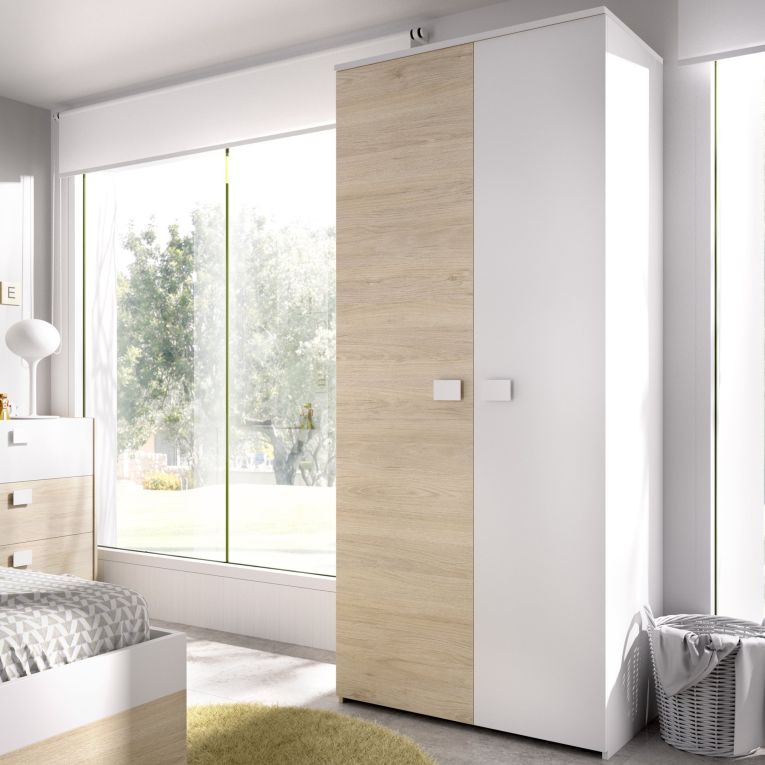 Set Camera da Letto Bianco Marrone Rovere Appendiabiti 6 Cassetti, 6 Ripiani - Redwood