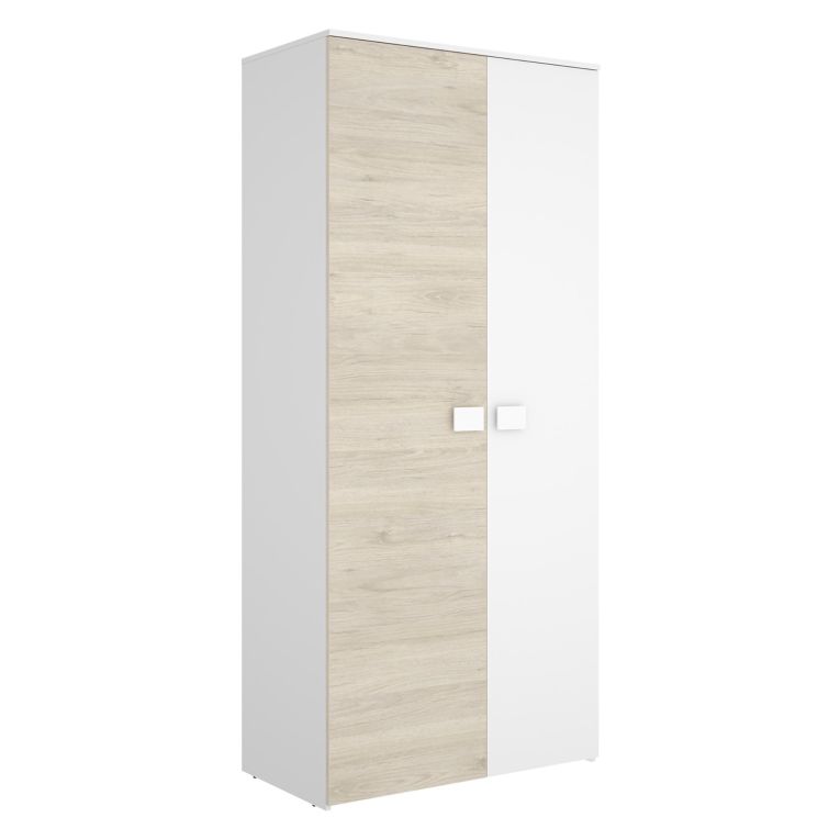 Set Camera da Letto Bianco Marrone Rovere Appendiabiti 6 Cassetti, 6 Ripiani - Redwood
