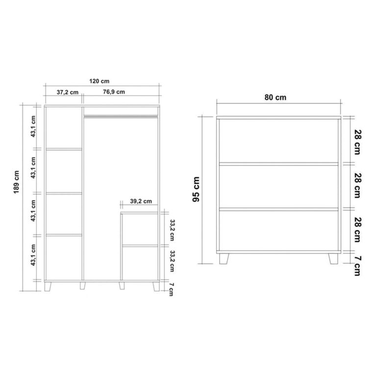 Set Camera da Letto Marrone Quercia Marrone 5 Ripiani 3 Cassetti, 3 Ante - Epiro