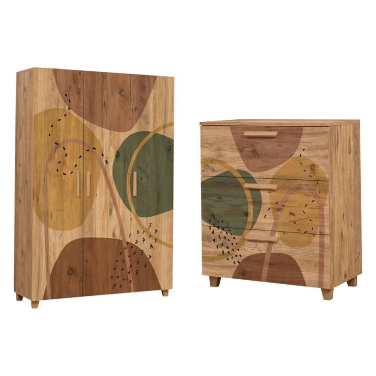 Set Camera da Letto Marrone Quercia Marrone 5 Ripiani 3 Cassetti, 3 Ante - Epiro