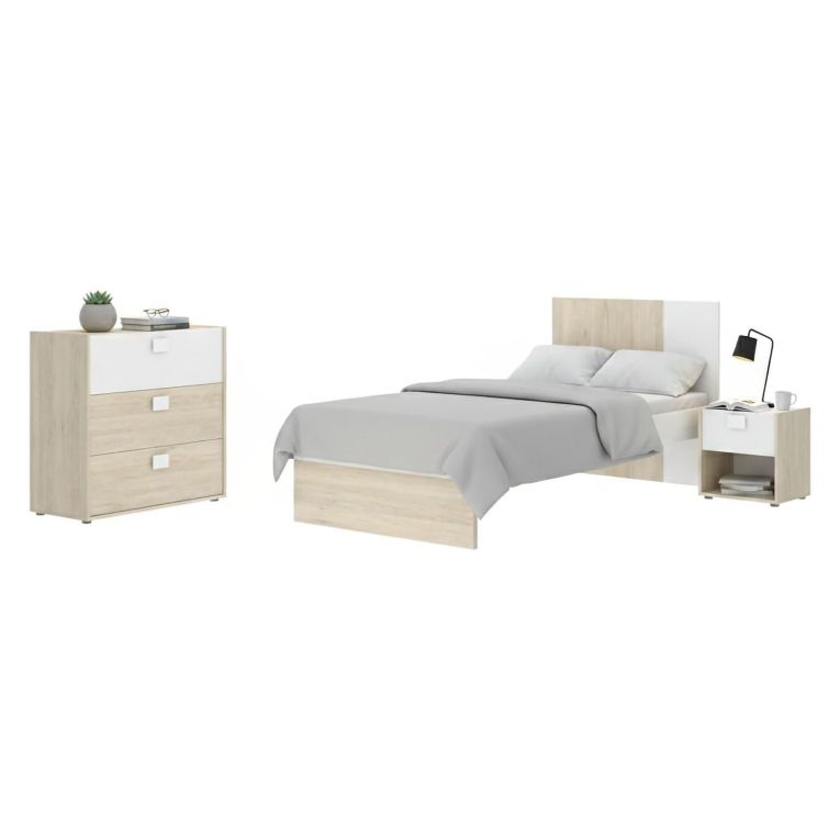 Set Camera da Letto Marrone Rovere Bianco 4 Cassetti 2 Ripiani, Ante - Oakhurst