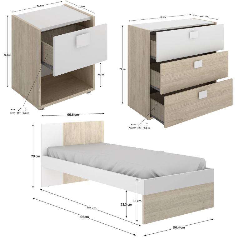 Set Camera da Letto Marrone Rovere Bianco 4 Cassetti 2 Ripiani, Ante - Oakhurst