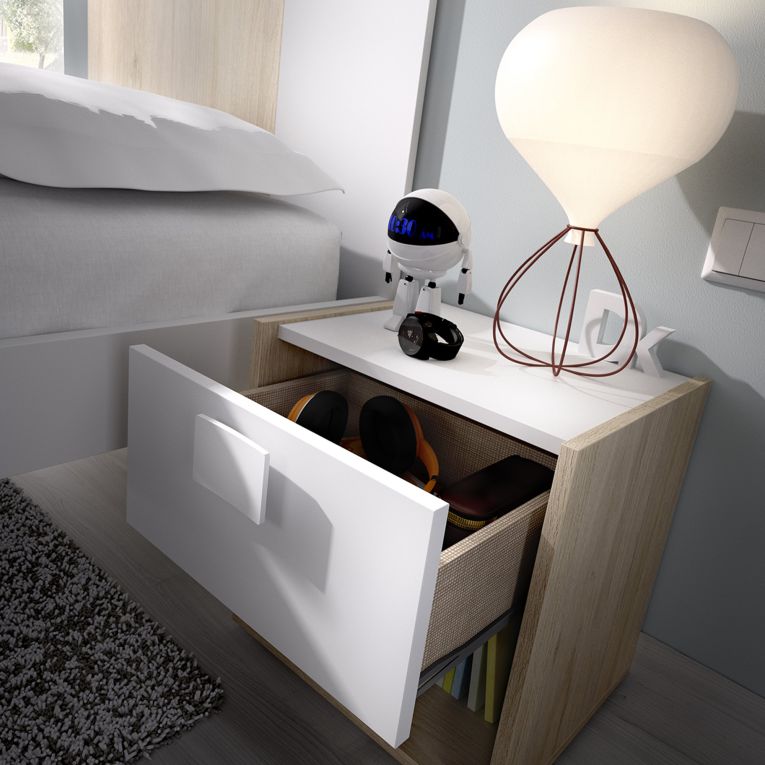 Set Camera da Letto Marrone Rovere Bianco 4 Cassetti 2 Ripiani, Ante - Oakhurst