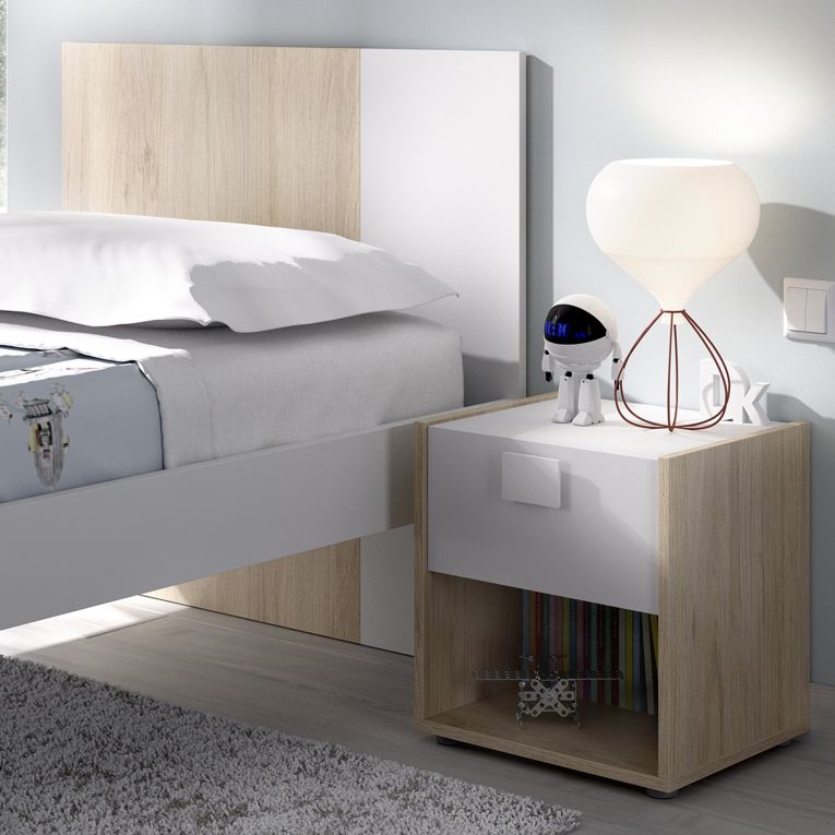 Set Camera da Letto Marrone Rovere Bianco 4 Cassetti 2 Ripiani, Ante - Oakhurst