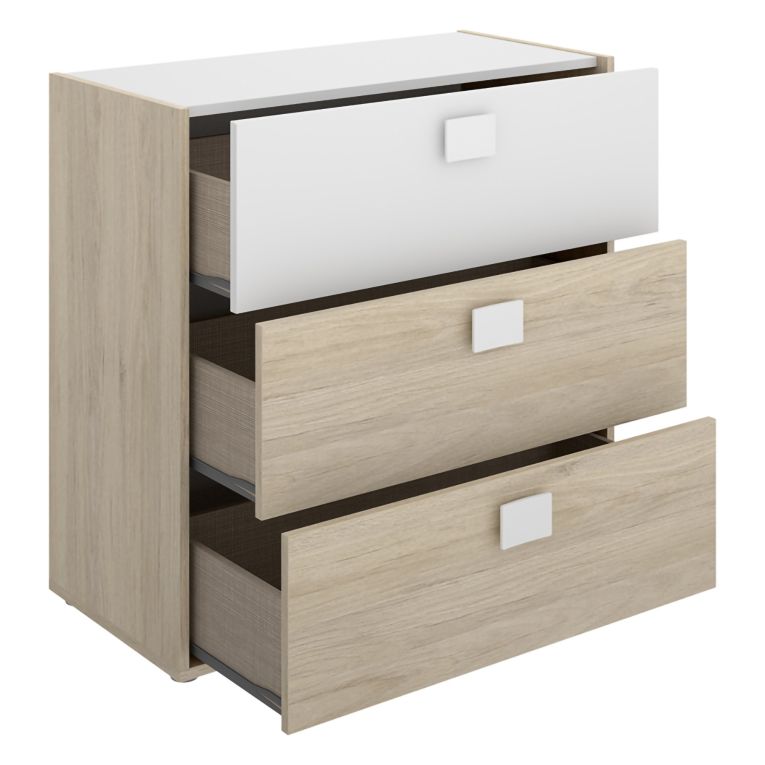 Set Camera da Letto Marrone Rovere Bianco 4 Cassetti 2 Ripiani, Ante - Oakhurst