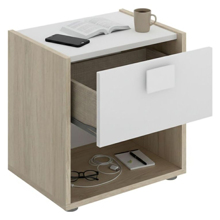 Set Camera da Letto Marrone Rovere Bianco 4 Cassetti 2 Ripiani, Ante - Oakhurst