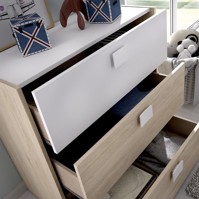 Set Camera da Letto Marrone Rovere Bianco 4 Cassetti 2 Ripiani, Ante - Oakhurst