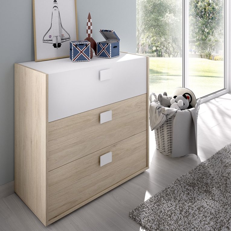 Set Camera da Letto Marrone Rovere Bianco 4 Cassetti 2 Ripiani, Ante - Oakhurst