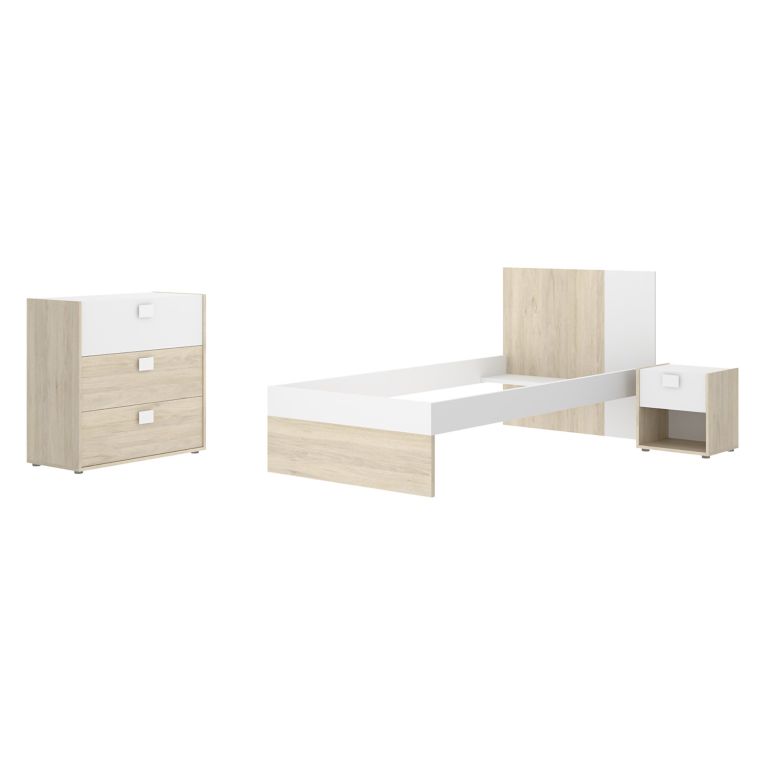 Set Camera da Letto Marrone Rovere Bianco 4 Cassetti 2 Ripiani, Ante - Oakhurst