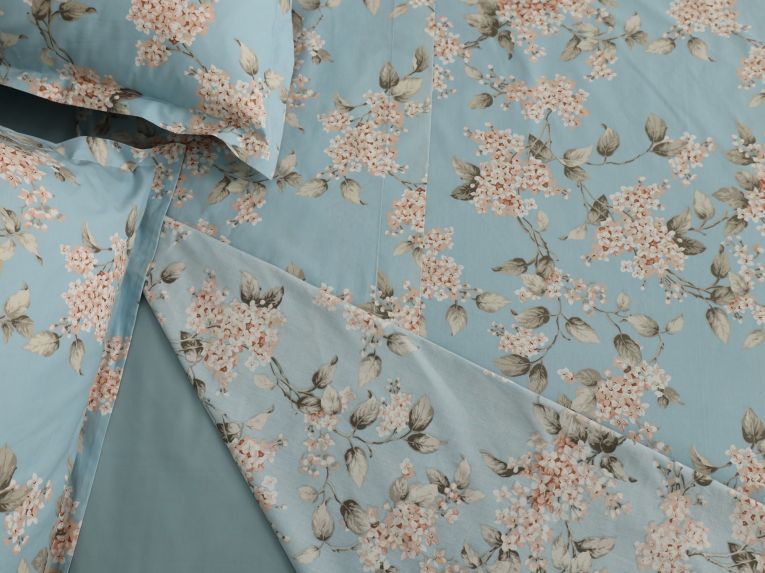 Set Completo Letto Matrimoniale Azzurro Acqua Percalle 210 Fili in Cotone Pettinato e Mercerizzato - Salilisa Luxury