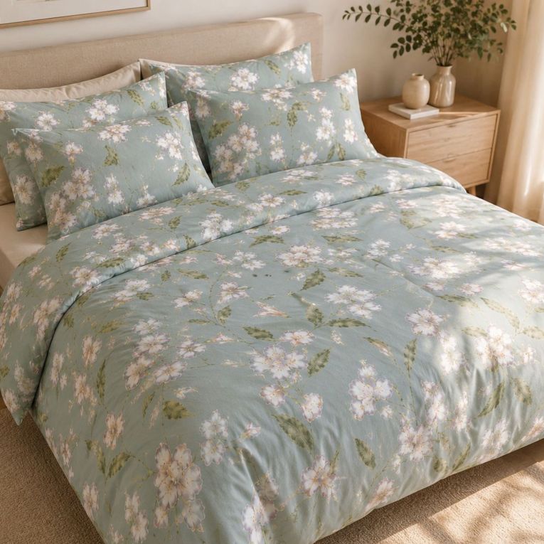 Set Completo Letto Matrimoniale Azzurro Bianco 100% Puro Cotone, Lavabile in Lavatrice - Rovanone Luxury
