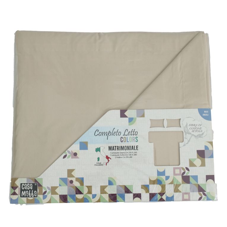 Set Completo Letto Matrimoniale Beige Ecrù 50% Cotone 50% Poliestere , Lavabile in Lavatrice - Sarisa Luxury