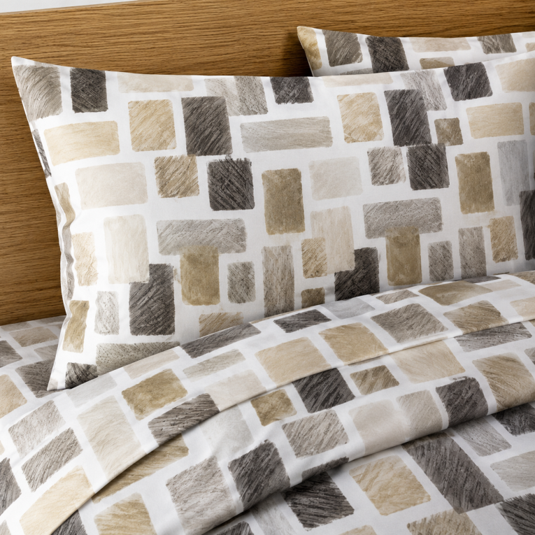 Set Completo Letto Matrimoniale Bianco Crema Marrone 100% Puro Cotone, Lavabile in Lavatrice - Rovanone Luxury