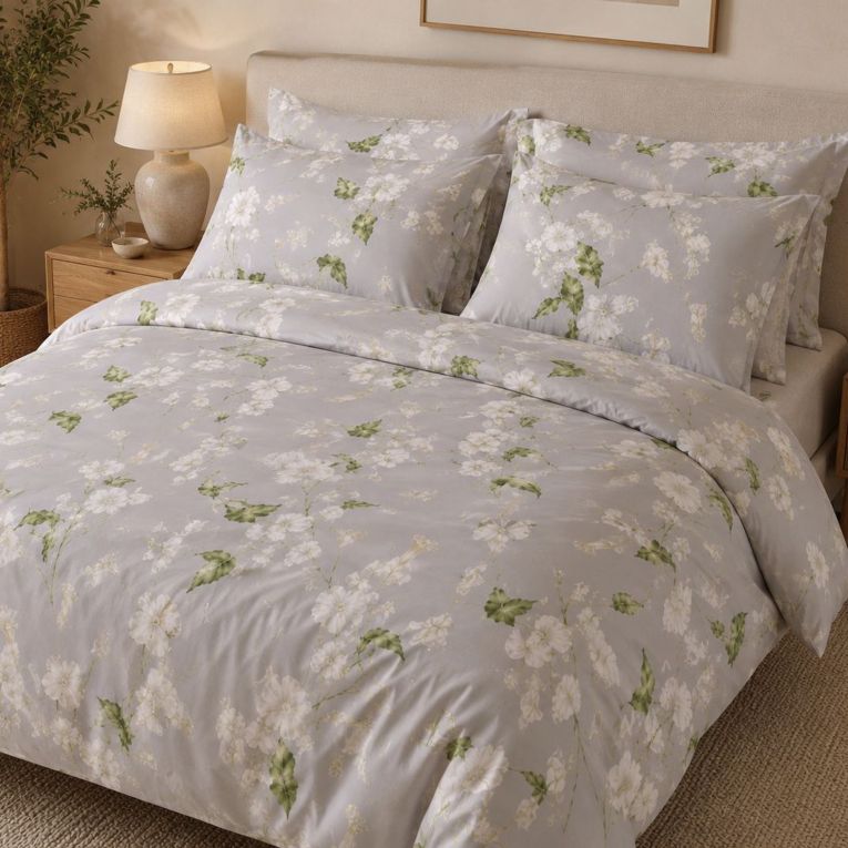 Set Completo Letto Matrimoniale Bianco Crema Viola Lilla 100% Puro Cotone, Lavabile in Lavatrice - Rovanone Luxury