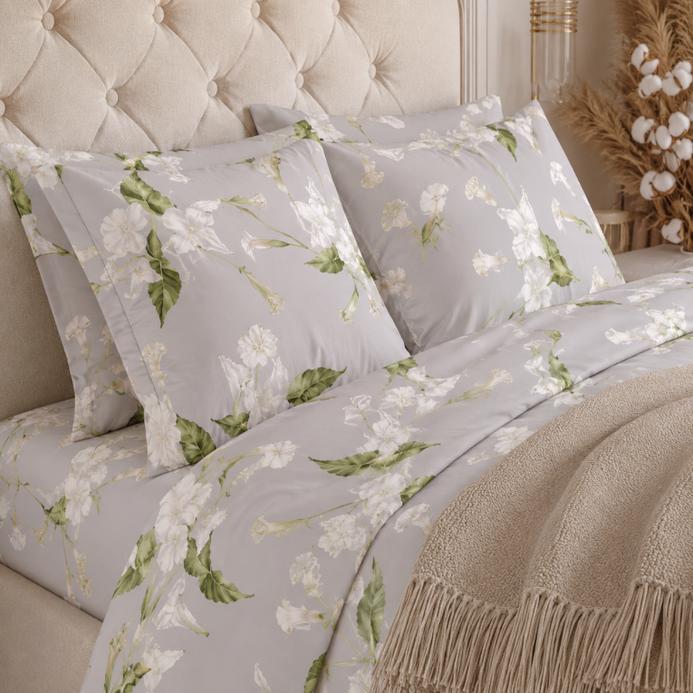 Set Completo Letto Matrimoniale Bianco Crema Viola Lilla 100% Puro Cotone, Lavabile in Lavatrice - Rovanone Luxury