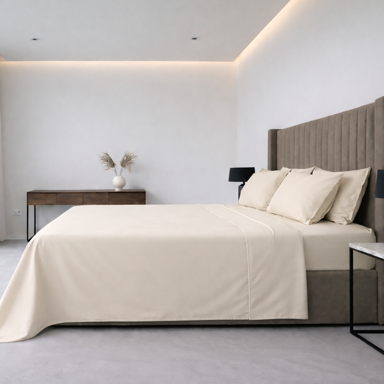 Set Completo Letto Matrimoniale Bianco Panna 50% Cotone 50% Poliestere , Lavabile in Lavatrice - Sarisa Luxury