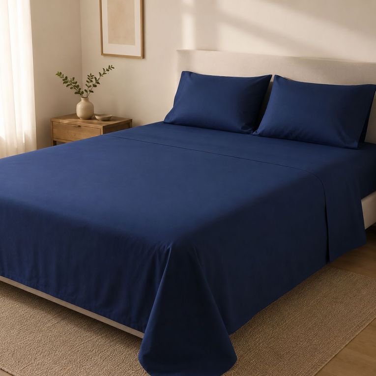 Set Completo Letto Matrimoniale blu 50% Cotone 50% Poliestere, Lavabile in Lavatrice - Sarisa Luxury