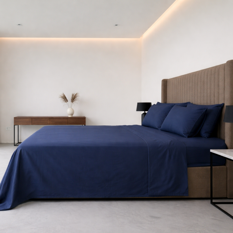 Set Completo Letto Matrimoniale blu 50% Cotone 50% Poliestere, Lavabile in Lavatrice - Sarisa Luxury