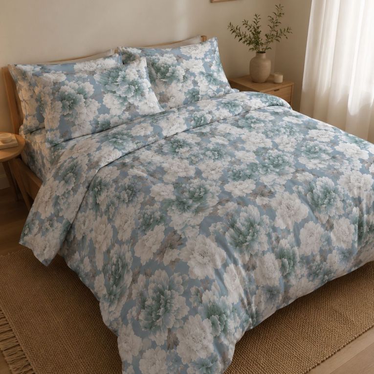 Set Completo Letto Matrimoniale blu Bianco 100% Puro Cotone, Lavabile in Lavatrice - Rovanone Luxury