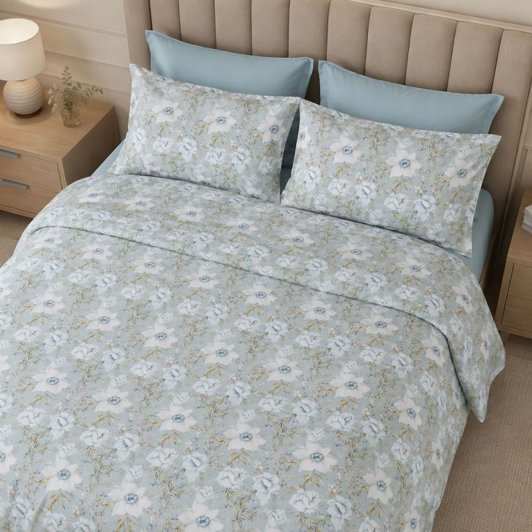 Set Completo Letto Matrimoniale blu Chiaro Azzurro Percalle 210 Fili in Cotone Pettinato e Mercerizzato - Samimali Luxury