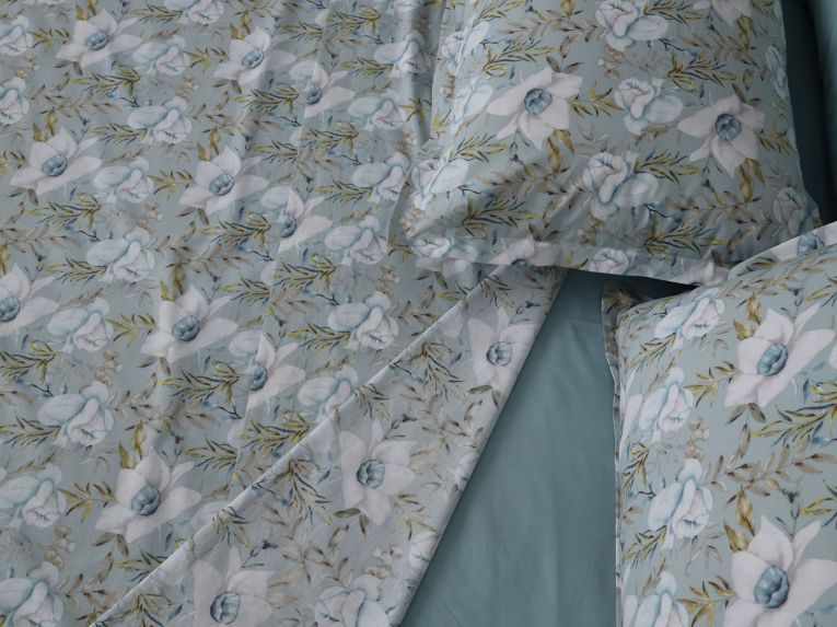 Set Completo Letto Matrimoniale blu Chiaro Azzurro Percalle 210 Fili in Cotone Pettinato e Mercerizzato - Samimali Luxury